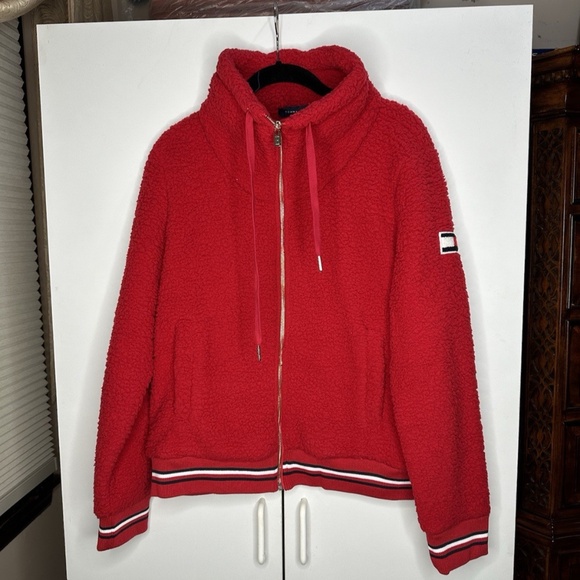 Tommy Hilfiger Women's Sherpa Long Sleeve Jacket Full Zip Red Size Medium NEW - Picture 1 of 4